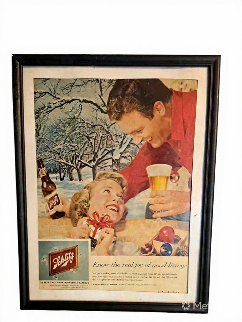 This is a framed vintage Schlitz beer advertisement, likely from the 1954